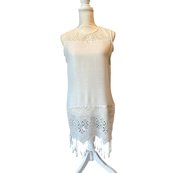Boho Fairy Fringe Embroidered Indigo Soul White Crochet trim tunic Size Small - Picture 1 of 7